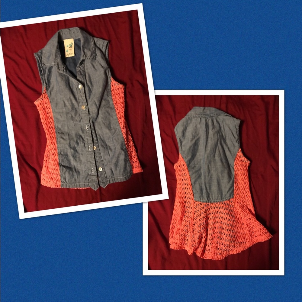 Lace and denim vest